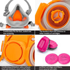 RANKSING Respirator Mask with Filters and Glasses to Against Dust Gases Fumes in Painting Spraying Sanding Orange/Pink