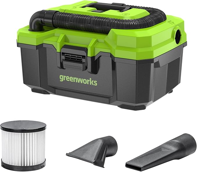 Greenworks 24V Brushless (3 Gallon) Cordless Wet / Dry Shop Vacuum + Accessories, Tool Only
