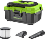 Greenworks 24V Brushless (3 Gallon) Cordless Wet / Dry Shop Vacuum + Accessories, Tool Only