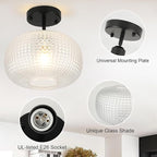 WILON Glass Flush Mount Ceiling Light Globe Black Ceiling Light Fixture Modern Farmhouse Lighting Vintage Semi Flush Ceiling Lamp for Kitchen Hallway Bedroom Entryway Laundry Living Dining Room