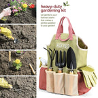 Gardening Tools Set of 10 - Complete Heavy Duty Garden Tools Set with Fashion Handbag - Durable Gardening Supplies Kit Ideal Garden Gifts for Women