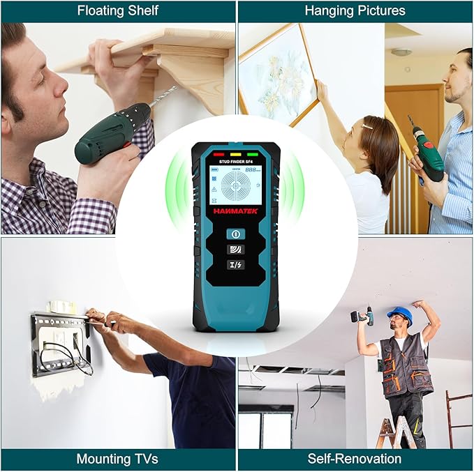 HANMATEK Stud Finder Wall Scanner,5 in 1 Multifunction Stud Locator with Upgraded Smart Sensor Audio Alarm HD LCD Display, Stud Finder Tool for The Center Edge of Metal, Studs, Plaster,AC Wire,Pipe