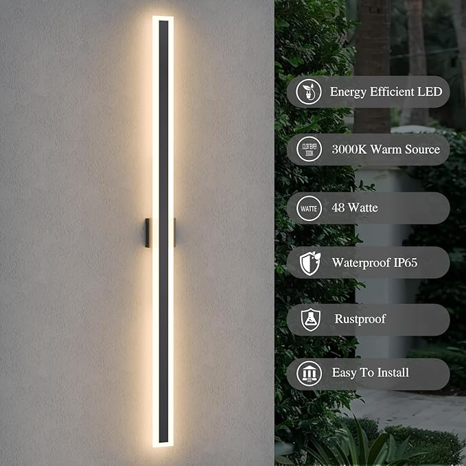 LamQee 63 Inch Long Outdoor Wall Lights Modern Exterior Lighting Fixtures for House, Waterproof 3000K 48W 2400LM LED Linear Outdoor Wall Sconces Lighting for Porch Patio Garage Door Yard Indoor