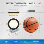 LVWIT 12 Pack Ultra-Thin Recessed Lighting 6 Inch with Junction Box, 1200LM 2700K-5000K 5CCT LED Ceiling Lights, Dimmable Canless Wafer Downlight, ETL,FCC&IC, Smooth Trim, Black