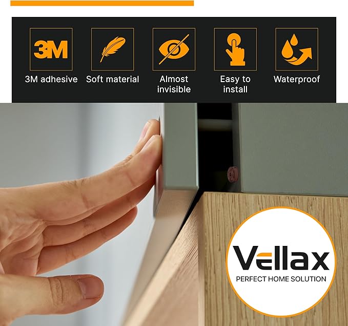 128 Self Adhesive Cabinet Door Bumpers – Sticky Brown Silicone Rubber Pads for Furniture Drawers, Kitchen Cabinets, Decor, Wall Protection – Vellax