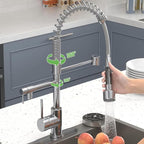 Smart Kitchen Faucet, 3 Modes Pull Down Sprayer, LED Temperature Control, Ceramic Valve,360-Degree Rotation,1 or 3 Hole Deck Plate, Double Spout. 10-Year Warranty. (KW-21SN, Brushed Nickel)