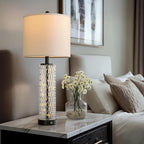 Oneach 27.75” Table Lamps Set of 2, Black Modern Bedside Lamp with LED Night Light, USB A+C, Glass Lamps for Living Room, Bedroom, Nightstand, Office, End Table (2 Bulbs Included)