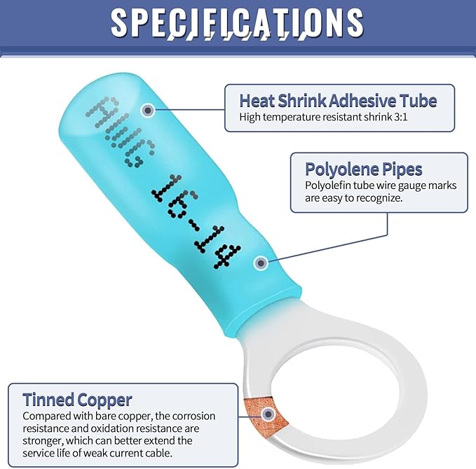 Sopoby Crimping Tool For Heat Shrink Connectors with 300PCS Marine Grade Heat Shrink Wire Connectors - Tinned Red Copper - Electrical Crimping Tool - AWG 22-10 Electrical Ring Fork Spade Splice