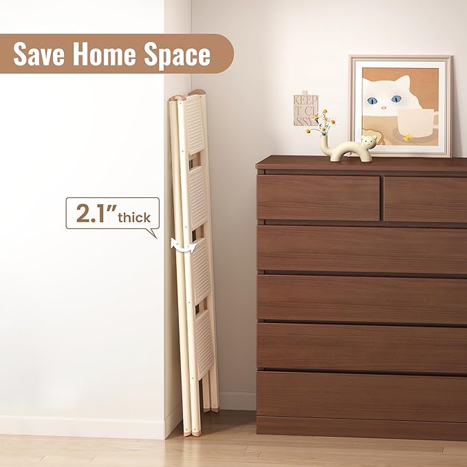 GameGem 4 Step Ladder, 4 Step Stool for Adults, Folding Step Ladder with Secure Footing, Widened Pedal, Aesthetically Pleasing Looking, Blends Right into Domestic Rooms, Cream Chocolate