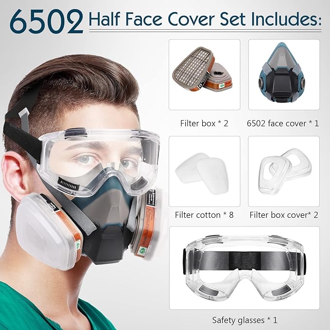 Reusable Half Face and Full Face Gas Mask with Activated Carbon Filter Against Organic Vapor/Dust/Chemical
