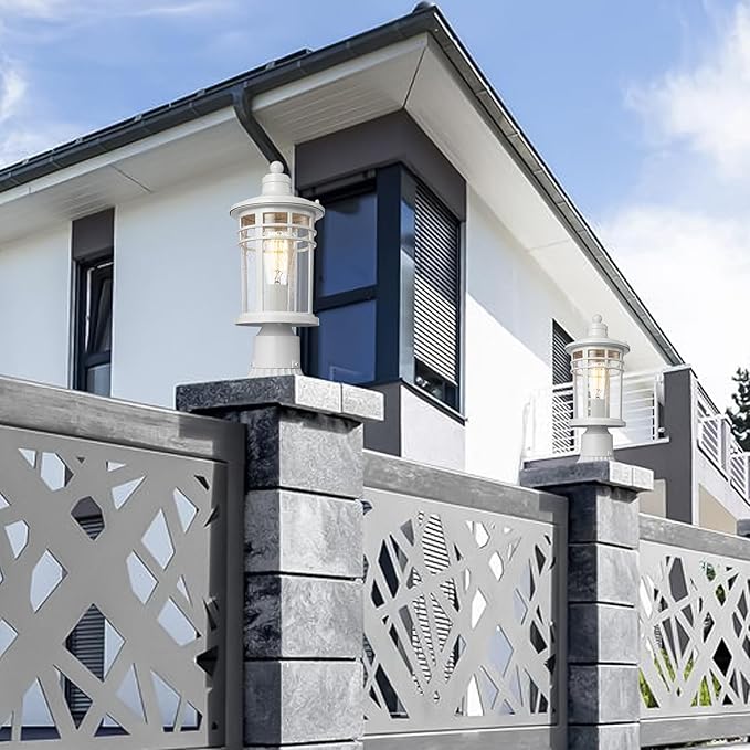 Darkaway Outdoor Post Lights Lamp Posts Outdoor Lighting, Waterproof Aluminum Post Lights Outdoor Light Fixtures with Glass, Light Posts for Outside Patio Yard (2 Pack, White)