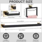 Gisafai 5 Pcs Bathroom Hardware Accessories Set 23.6 Inch Bath Towel Bar Kit Stainless Steel Bathroom Hardware Set Towel Racks Ring Hooks Paper Holder for Wall Mounted (Black Gold)