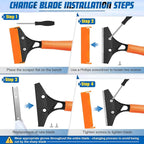 Razor Blade Floor Scraper with Long Handle, 4 Inch Floor Scraper Tools Heavy Duty with 10PCS Extra Metal Blades,Paint Scrapers for Cleaning Wall Glass Floor Paint Gum Stains Stickers Linoleum