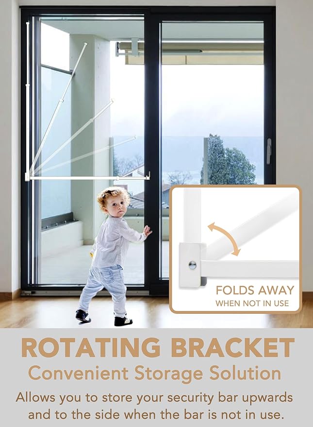 Greatim GT-DB003 Sliding Door Security Lock Bar Adjustable, Child Proof Safety Door Lock Bar, Fits Most Sliding Glass Doors, Bar Lock for Glass Door, Door/Windows Bar Lock Adjustable (25.75"- 47.5")