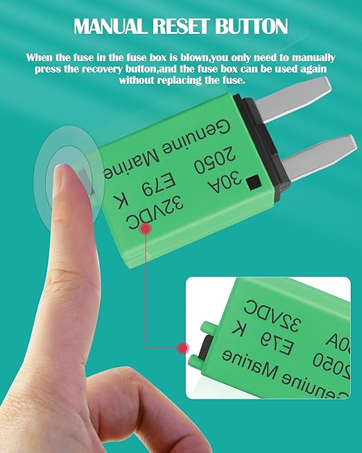 30A Low Profile Mini Fuse Kit– Automotive 30A ATM Manual Reset Circuit Breaker Fuses for Boat, RV, Car, Truck, DC 12V/32V 30 Amp Manual Resettable Blade Assortment Kit with Resettable Fuses