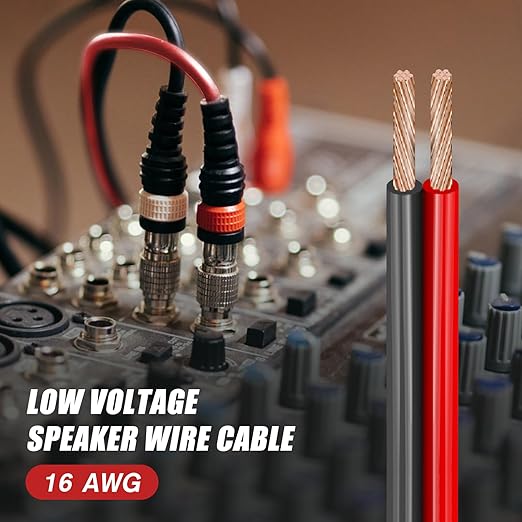 16 Gauge Wire, 16 AWG Electrical Wire Cable, 2 Conductors Red Black Wire, Copper Clad Aluminum(CCA) Flexible PVC Extension Cord for Speaker, Hookup LED Strips, Automotive 12V/24V DC (50FT)