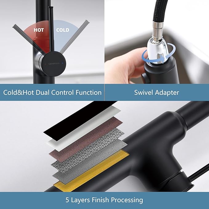 Brass Matte Black Kitchen Faucets, Brass 22 inch Commercial High Arc Single Handle Kitchen Faucets for Pull Down Sprayer Modern Spring with Deck Plate