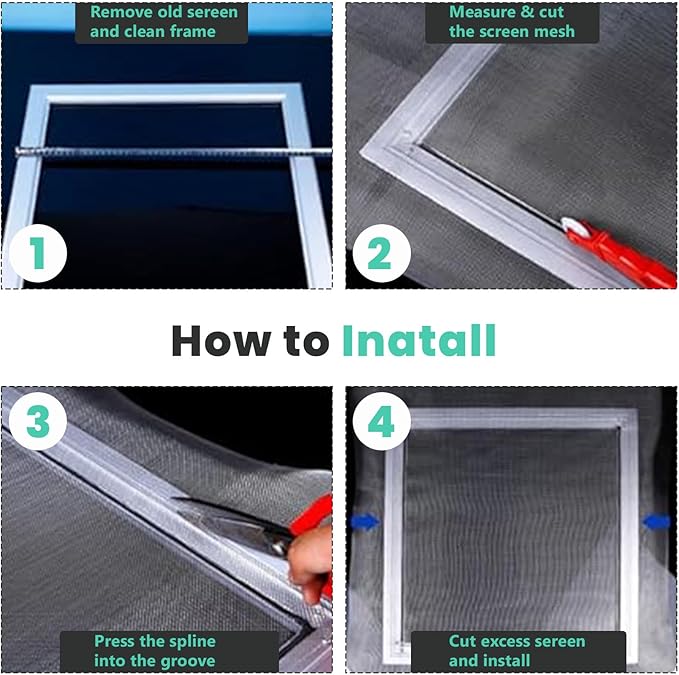 tonchean 98.4 feet x 47.2 inch Windows Screen Mesh Roll Replacement, 304 Stainless Steel Window Screen Mesh for Porch Patio Sliding Door Screening(Black, 20 Mesh)