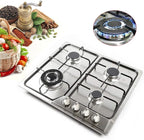 4 Burners Built in Gas Stovetop Cooker Gas Range Portable Stainless Steel Cooktop LPG/NG Dual Fuel Cast Iron Grate Gas Stove Kitchen Cooking Stove for Home RV Outdoor Apartment Silver(22.83x20.47Inch)