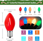 25 Pack Multicolor C7 Christmas Lights Replacement Bulbs Vintage Ceramic Multi-Colored Light Bulbs for Christmas Tree & Indoor Outdoor Xmas Lights C7 Replacement Bulbs, E12 Base, 5W