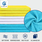 GLIMGLINT Microfiber Cleaning Cloth, 12 Pack Cleaning Rags, Cleaning Towels with 3 Color Assorted, 14"X12"(Yellow/White/Blue)