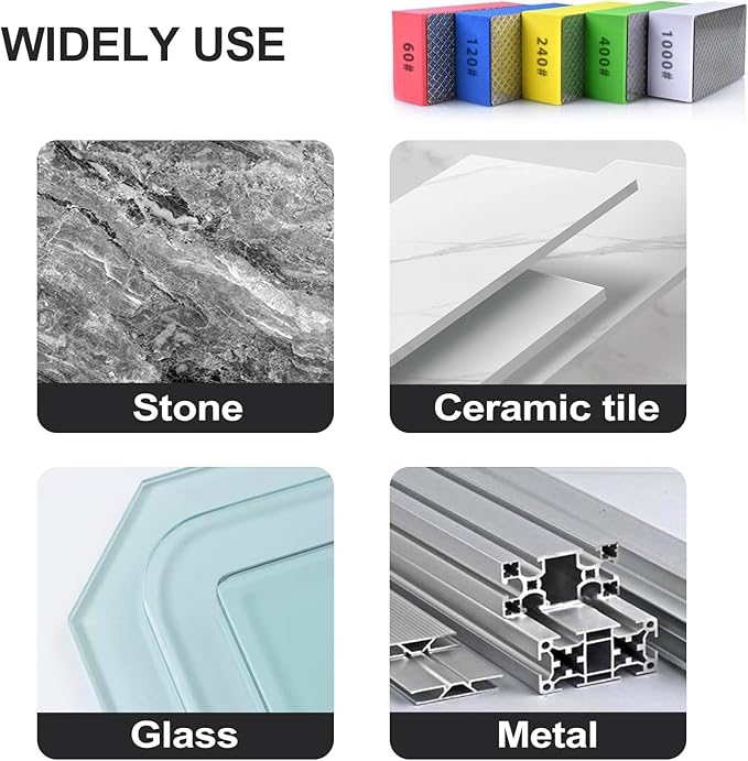 10pcs Diamond Hand Polishing Pads for Ceramic Tile Glass Grinding,Sanding Blocks Polishing 60#,120#,240#,400#,1000#