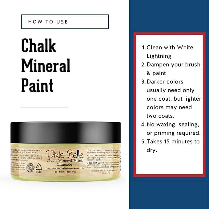 Dixie Belle Paint Company Chalk Finish Furniture Paint - Limeade (4oz) - Matte Zesty Light Green Chic Chalk Mineral DIY Furniture Paint