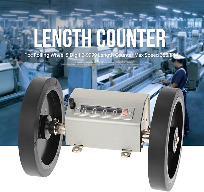 Length Counter with Rolling, Meter Counter Roller Measuring Wheel Metric Wheel 5 Digits Meter Counter 0 to 9999.9 Roller Type Counter for Length Measuring