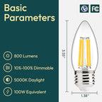 ALAMPEVER 800LM Super Bright Dimmable LED Light Bulb, E26 LED Bulb 100 Watt Equivalent, B11 5000K Daylight White LED Candelabra Bulb, 5.5W, 6 Pack