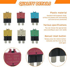 Manual Reset Circuit Breaker Fuse E39 Low Profile ATC/ATO 32V DC 5A 10A 15A 20A 25A 30A Type 3 car Mini Fuses Circuit Breakers（6 pcs Mixed）