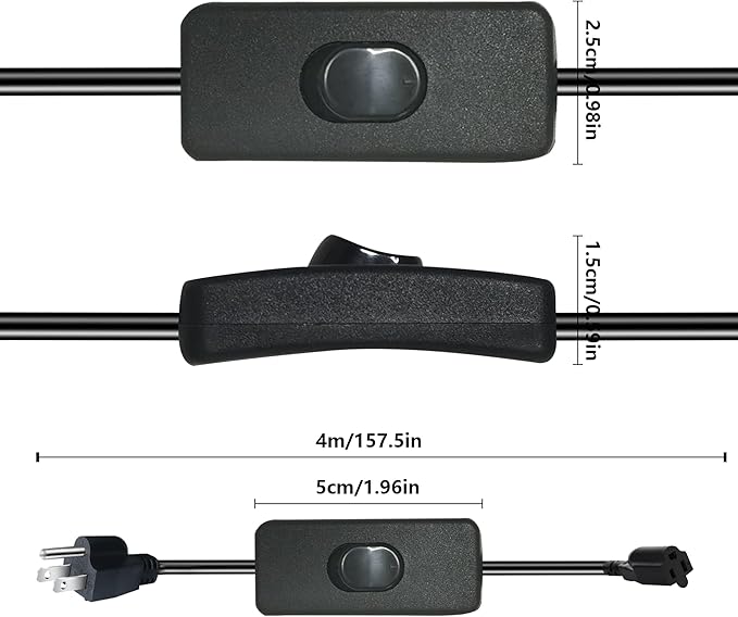 Black Extension Cord with Switch On/Off,13.1 FT Indoor Power Cord, 3 Prong Grounded Plug, Insulated & Flame Retardant 125V 375W, UL Listed