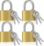 4 Pcs Solid Brass Keyed Padlock, Small Yellow Gym Lock, Strong Padlock with Same Key for Luggage Toolbox (30mm 1-3/16'')