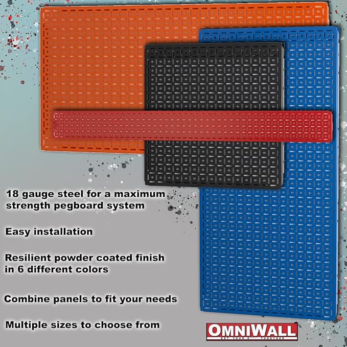 OmniWall 16" x 32" Metal Pegboard Panel 4-Pack for Garage & Home Wall Storage Organization System (Blue)