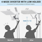 G-Promise All Metal 16 Inch Shower Head with Massage Mode Handheld, Rain Shower Head with Handheld Spray Combo, 3-Way Diverter with Pause Setting, 12 Inch Adjustable Extension Arm (Chrome)