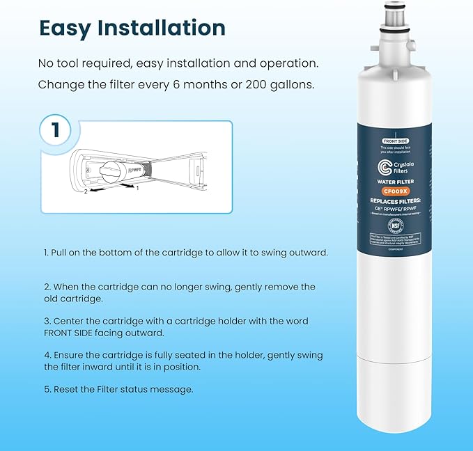 Crystala Filters Replacement for GE® RPWFE, RPWF (with CHIP) Refrigerator Water Filter, Compatible with WSG-4, WF277, GFE28GMKES, PFE28KBLTS, GYE22HMKES, DFE28JSKSS, GFE28GYNFS, GFD28GYNFS, 3 Pack