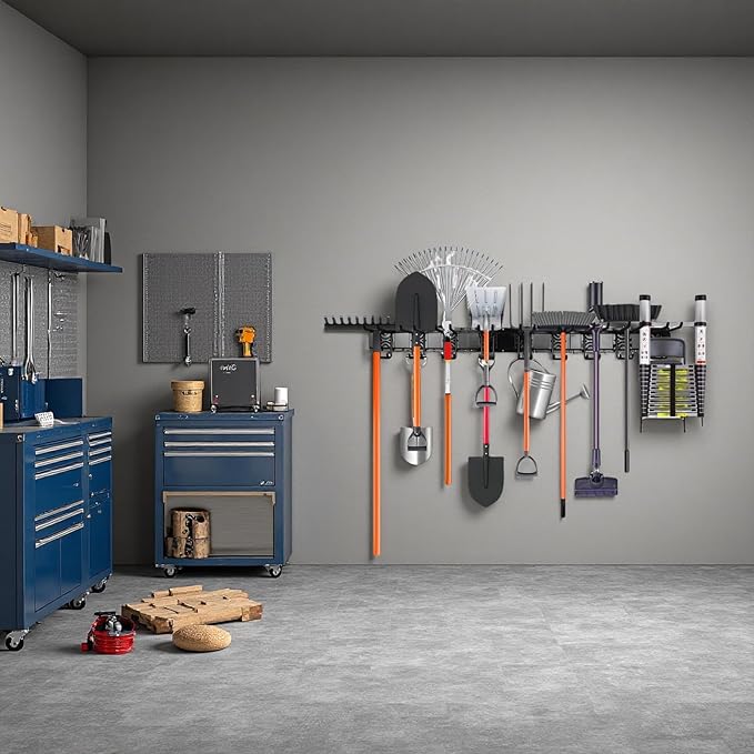 ELEAD 18-Pairs Heavy Duty Garage Tool Organizer Wall Mount Hooks, 96 Inches 1460 lbs Garden Tool Organizer with Adjustable Hooks for Garden, Yard, and Shed