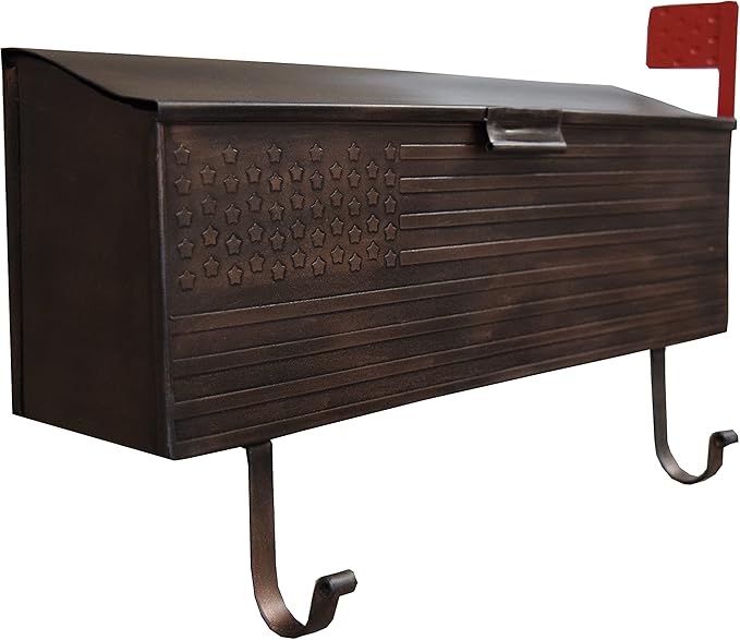 Oakland Living AZ620-COPPER Copper Patriotic Metal Outgoing Mail Flag and Newspaper Hangers Wall Mount Mailbox