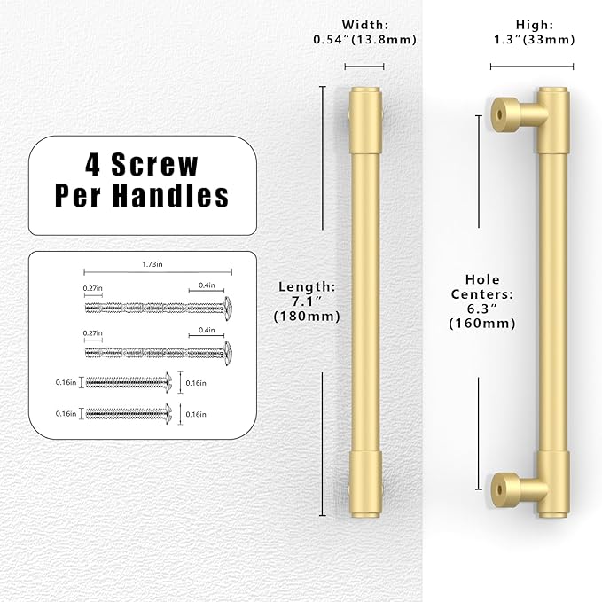 10 Pack Brushed Gold Cabinet Pulls 6.3 Inch(160mm) Kitchen Cabinet Handles Cabinet Hardware for Drawer Pulls