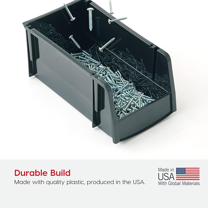 IRIS USA Extra Small Stackable Storage Bins, 15-Pack, 5.5 x 4.5 x 3 inch, |Made in USA|, Plastic Open Front Shelf Bin for Organizing Parts, Hardware, Tools, Supplies, Garage Shelf, Pantry - Black