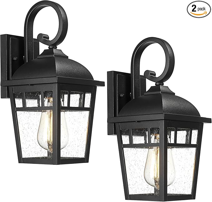 Front Porch Lights Outdoor Wall Lights Exterior Wall Sconce, Matte Black Exterior Light Fixtures Waterproof Farmhouse Outdoor Lighting Fixtures for House Garage Porch Patio 2 Pack