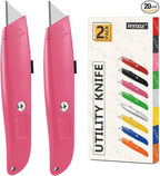 DIYSELF Utility Knife, 20 Pack Heavy Duty Box Cutter Retractable, Box Cutter Knife, Box Opener, Cardboard Cutter, Utility Knives for Garage, Home and Office, Box Cutters for Daily Use (Pink)