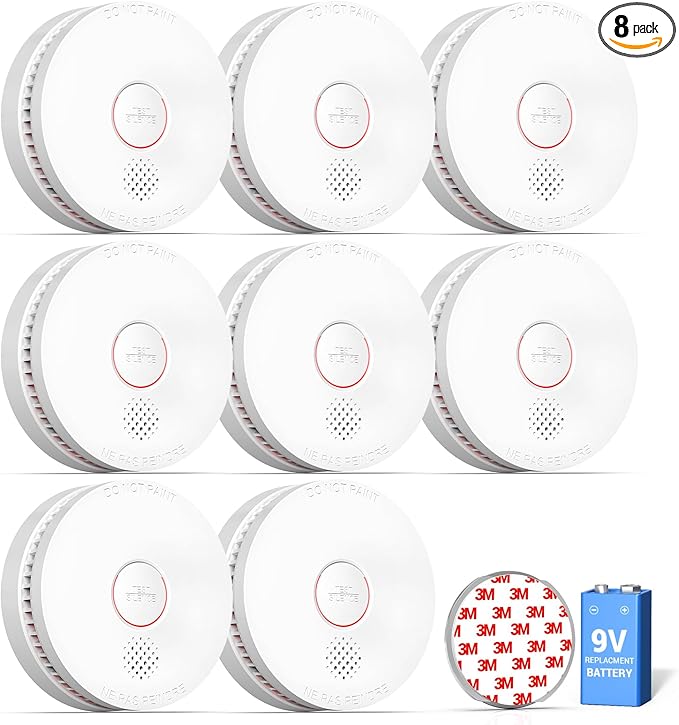 SITERWELL 8 Pack Smoke Detector, 10 Year Product Life Fire Alarm with Magnetic Fastening Kit, Smoke Alarm with Photoelectric Sensor and Low Battery Warning Function for House, UL217-10th Listed,GS509A
