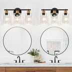 2025 Upgrade Bathroom Light Fixtures, 3-Light Coastal Vanity Lights with Crystal Glass Shade, Black Bathroom Wall Lamp for Mirror Kitchen Hallway Cabinet