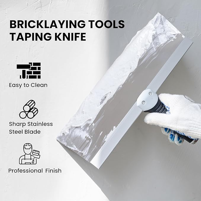 Mister Rui Taping Knife, 12" Drywall Taping Knife, Stainless Steel Taping Knife, Drywall Skimming Blade, Plastering Spatula Tools, Plastering Tool, Soft Grip Handle for Drywall Joint Taping