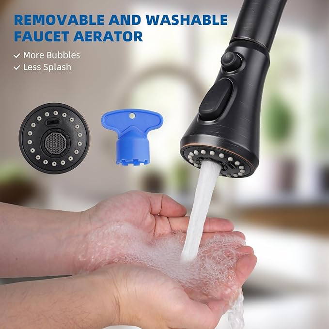 Hibbent Pull Down Kitchen Faucet Head Replacement, NSF/ANSI/CAN 61 & CUPC Certified 3-Function Sink Spray Nozzle with 15 Adapters Compatible with Moen, Delta, Kohler Faucets - Oil-Rubbed Bronze