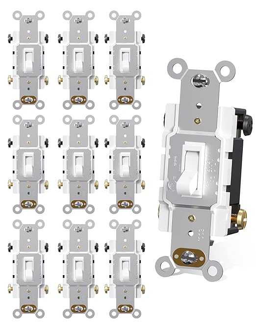 AIDA 15 Amp Toggle Light Switch, 4 Way, Grounding Screw, Residential Grade Electrical Wall Switch, UL Listed (White, 10 Pack)