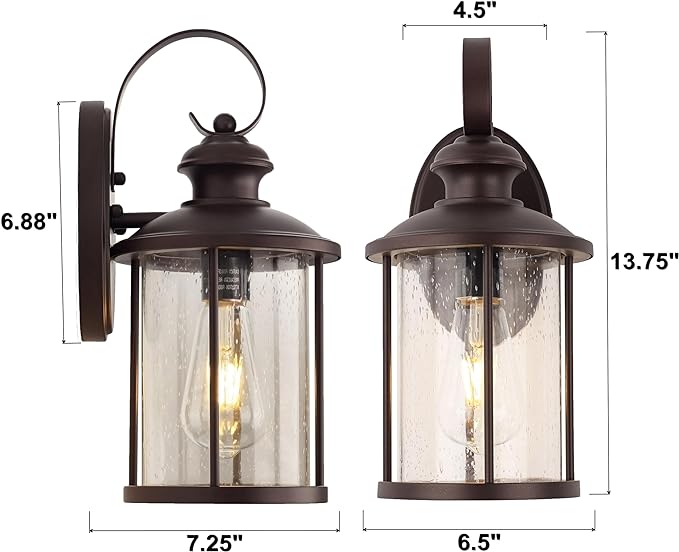 MICSIU 2 Pack Outdoor Wall Lantern Lights, 13.75 Inch Outside Porch Light Fixture with Clear Seedy Glass, Oil Rubbed Bronze Exterior Wall Lights for House, Front Door, Entryway, Pathway