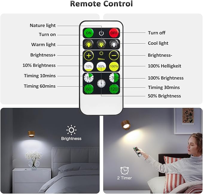 LED Wall Lights, Wall Lamp 3 Color Temperatures & Dimmable Magnetic 360° Rotation with Remote, Wall Sconces 3 Pcs with 3000mAh Rechargeable Battery, Cordless Wall Light for Reading Bedside Hallway
