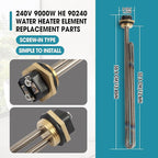 2 Pcs Titanium HE 90240 Water Heater Element Screw-In 9KW 240V Replacement for EcoSmart ECO 18 27 36 Tankless Water Heater Element Parts Replaces HE 80240 R004709024S SGB-2903 HA-P004 HA-P005