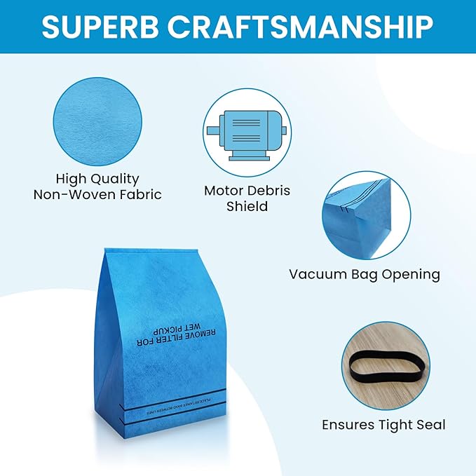 20 Pack Wet Dry Vac Filter Bags for Stinger 2.5-5 Gallon Vacuums, MultiFit VF2000, WORKSHOP WS01025F, Craftsman 9-38737, Husky, and Bucket Head Shop Vac Vacuums(with 8 Retaining Bands)
